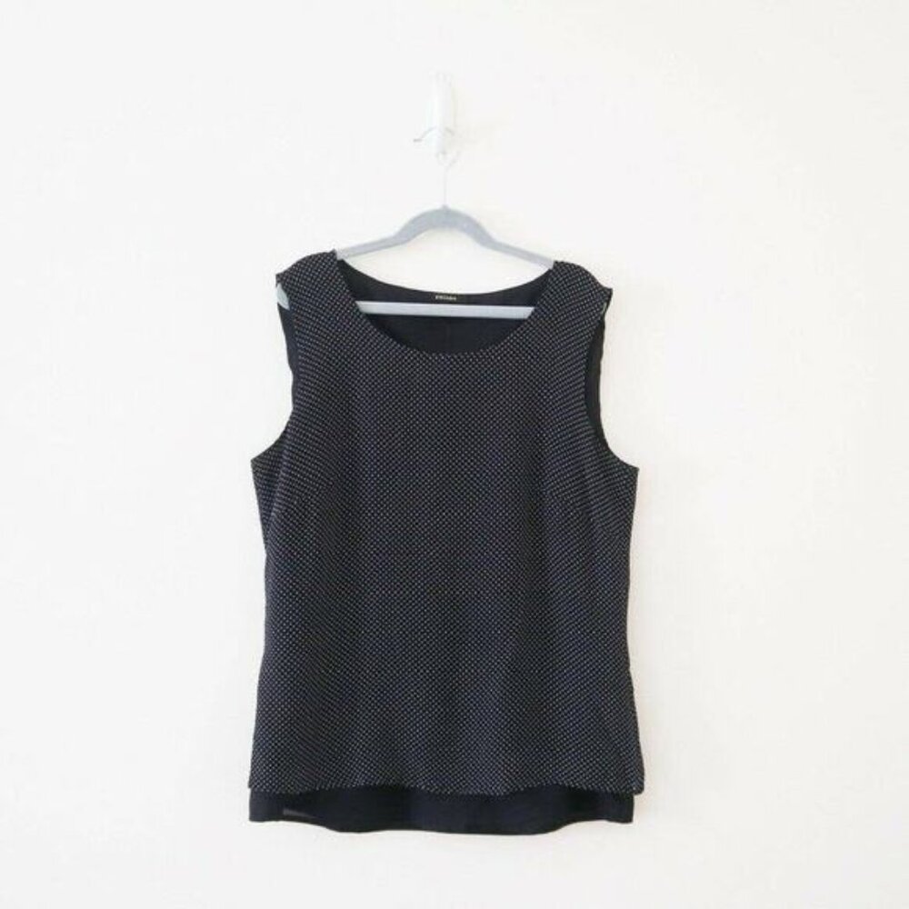 Escada GE 38 US M Double Layered Silk Swiss Dot Sleeveless Tank Top Black